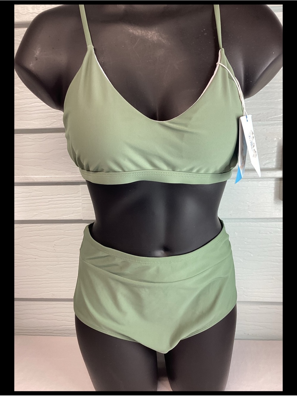 Women's High-Waist Bikini Set in Sage Green.62 - Picture 1 of 5